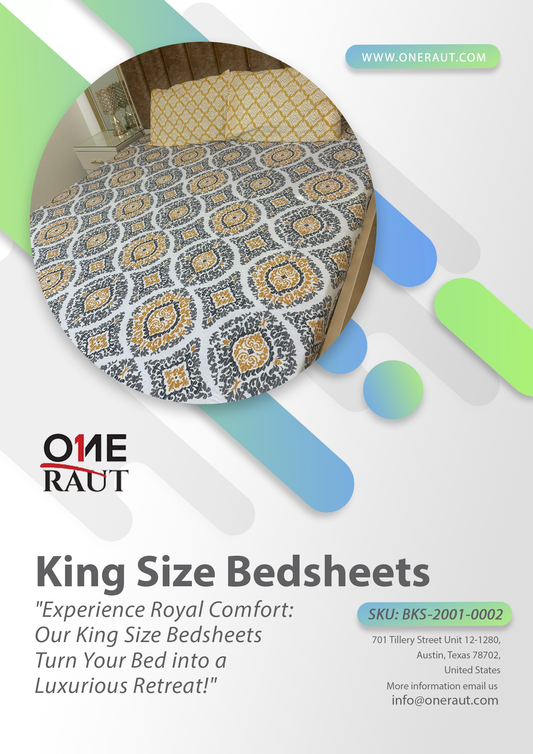 BKS-2001-0002 - Classic King Size Cotton Bed Sheet Set with Matching Pillow Covers