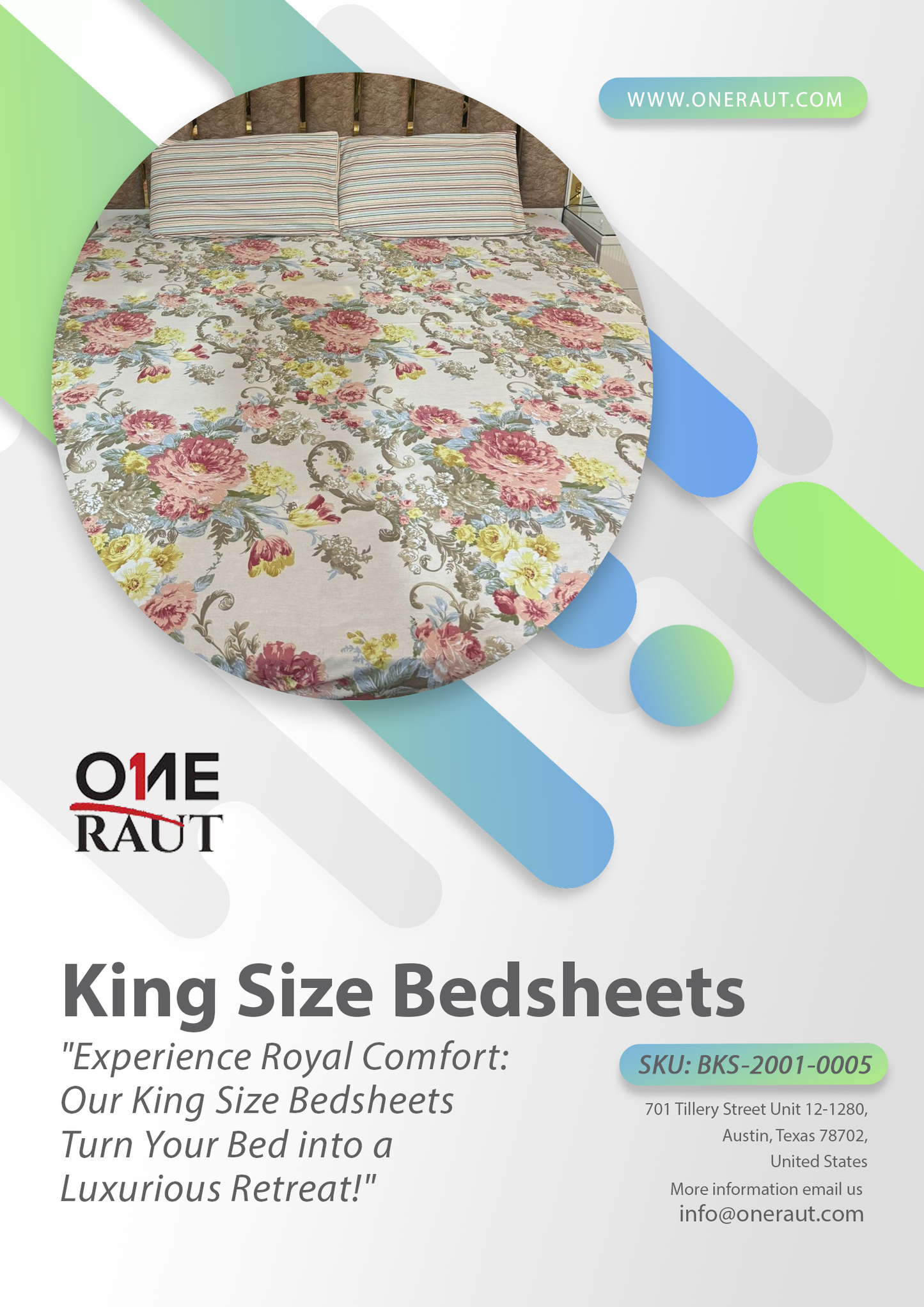 BKS-2001-0005 - Elegant King Size Bed Sheet Set – Pure Cotton with Pillow Covers