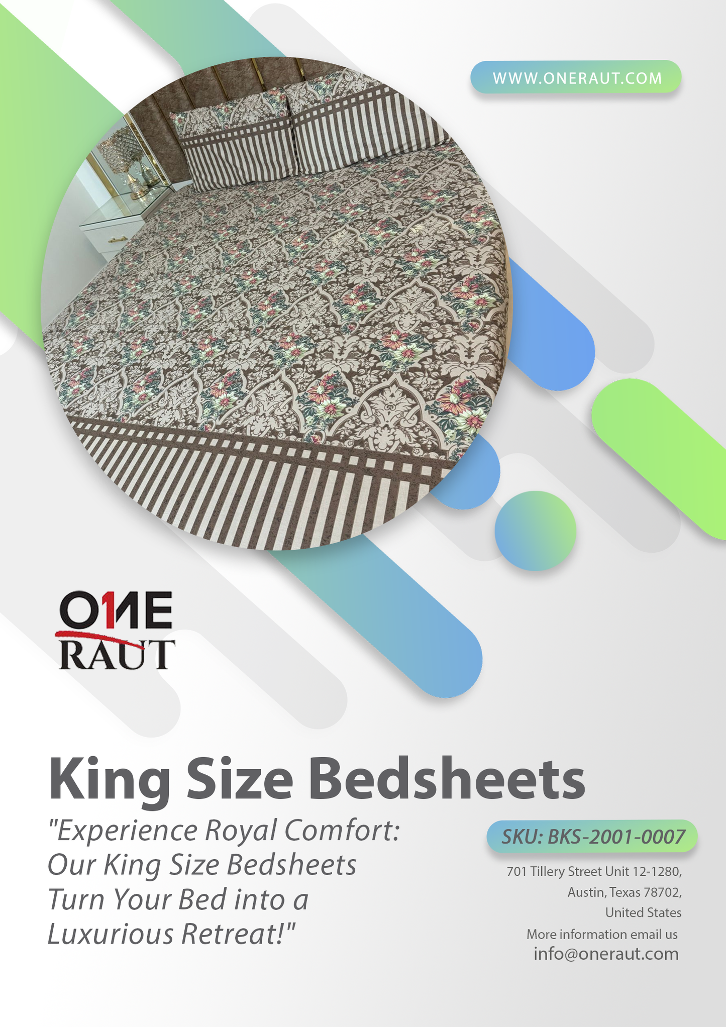 BKS-2001-0007 -Breathable Cotton Bed Sheet Set for King Size Bed with Pillowcases