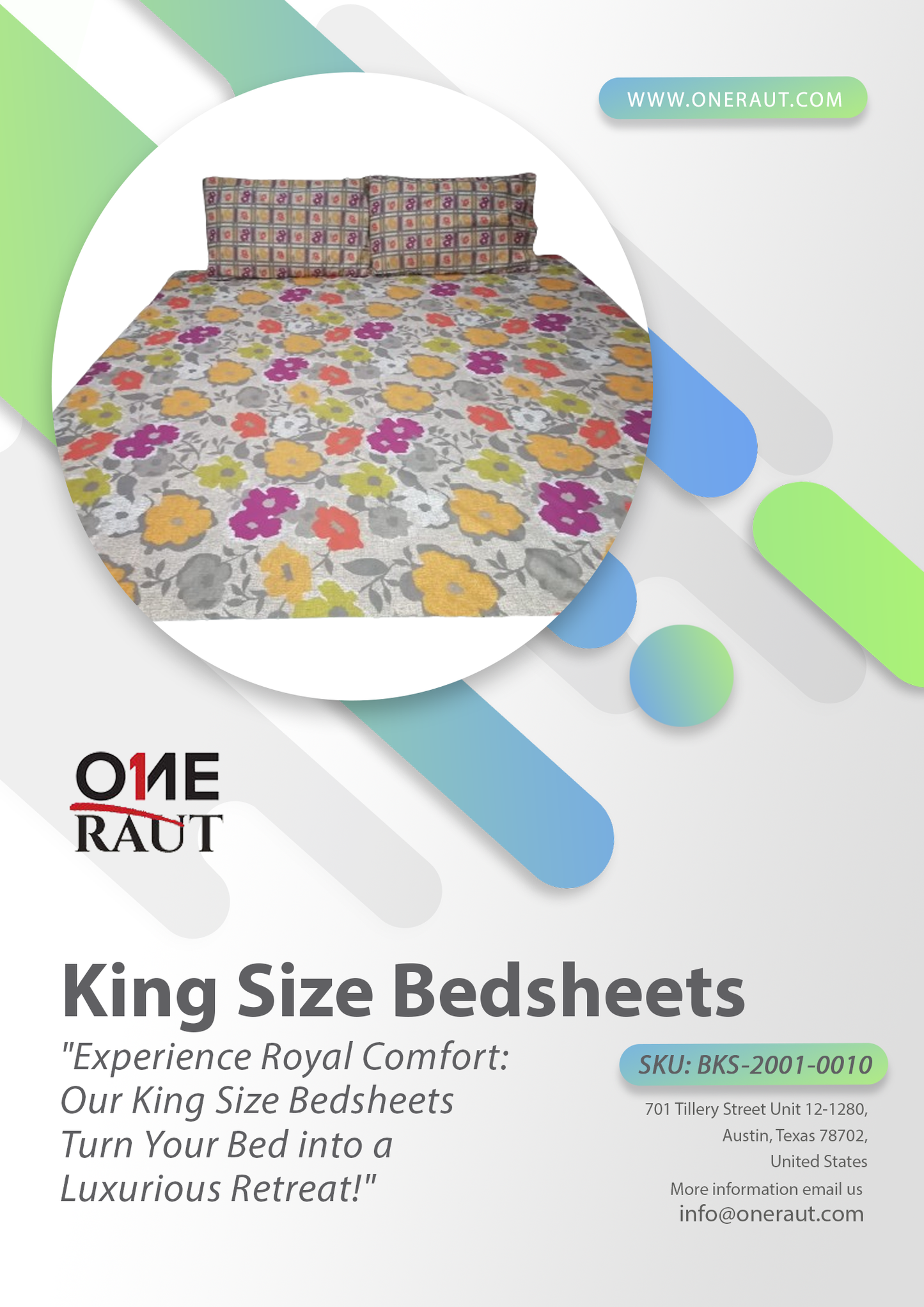 BKS-2001-0010 - Durable Cotton King Bed Sheet Set with 2 Pillow Covers