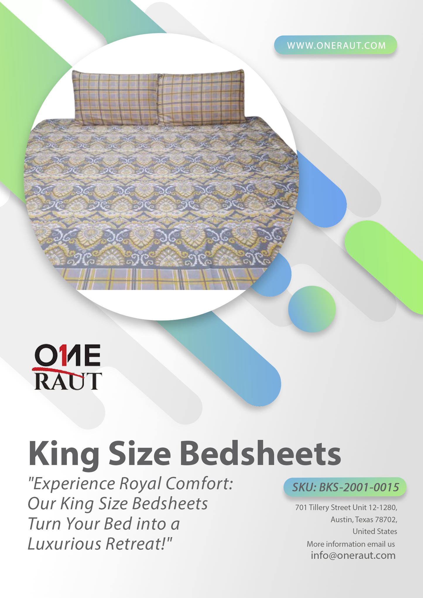 BKS-2001-0015 - Comfortable Cotton King Bed Sheet Set with Matching Pillowcases