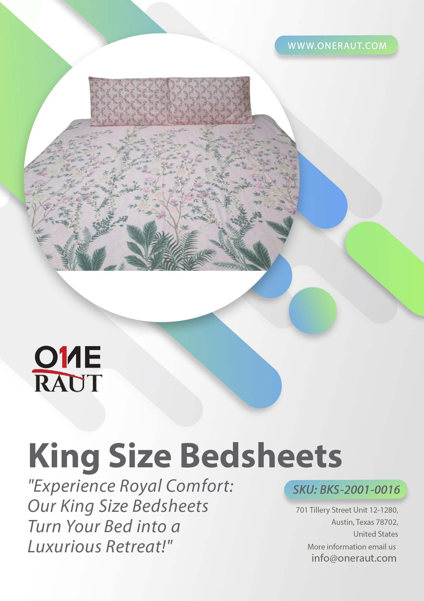 BKS-2001-0016 - Cooling Cotton Bed Sheet Set for King Size Bed with Pillow Covers